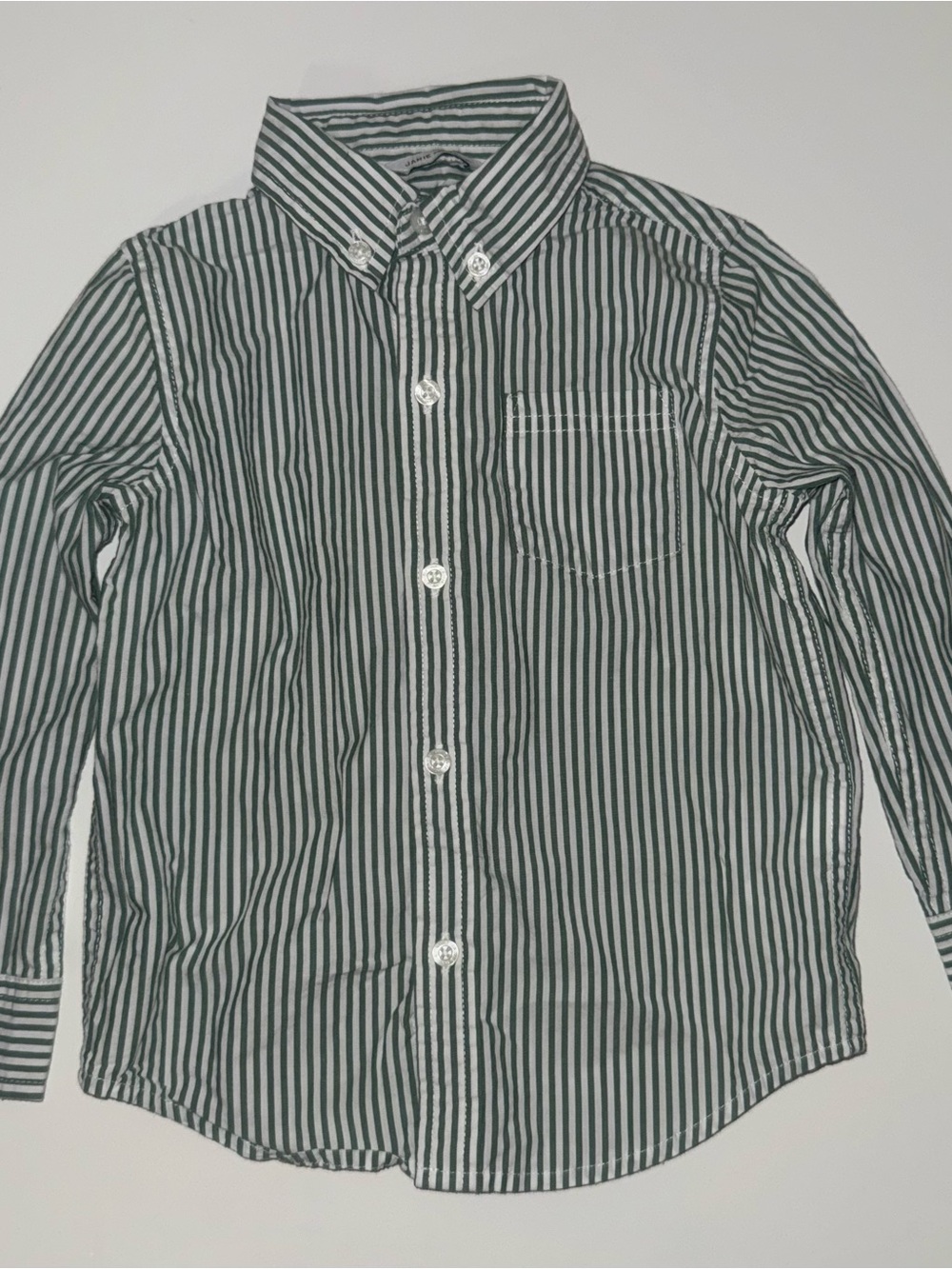 Janie and Jack Green and White Striped Button-Down Shirt